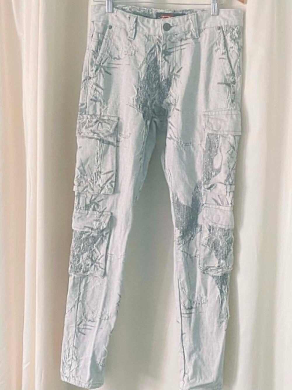 Copper Rivet Men's Cargo Pants 30x32 Beige Bamboo Print Utility Y2K 100% Cotton